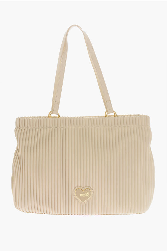 Moschino Love Pleated Faux Leather Tote Bag In Neutral