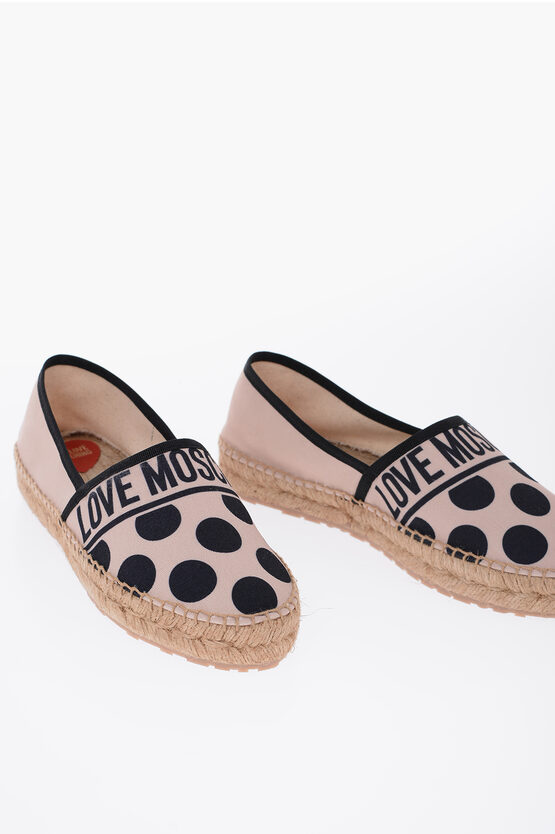 Moschino Love Polka Dots Fabric Espadrilles With Printed Logo In Pink