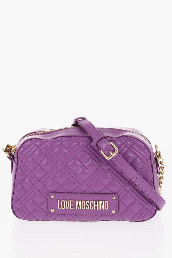 Shop Moschino Love Quilted Crossbody Bag With Golden Details