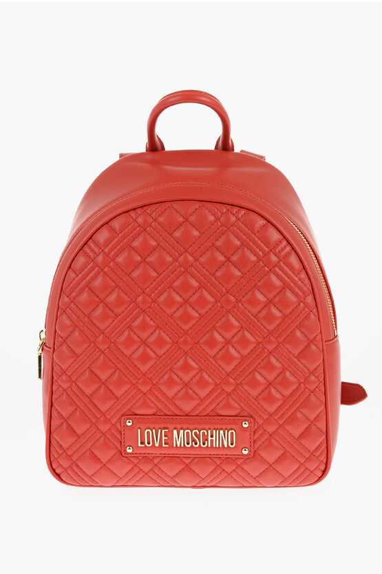 Moschino LOVE Quilted Faux Leather Backpack with Gold Logo  display picture 2