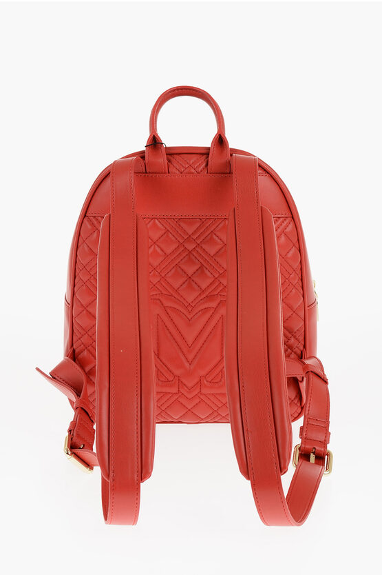 Moschino LOVE Quilted Faux Leather Backpack with Gold Logo  display picture 3