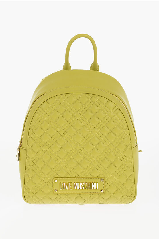 Moschino Love Quilted Faux Leather Backpack With Golden Logo In Black