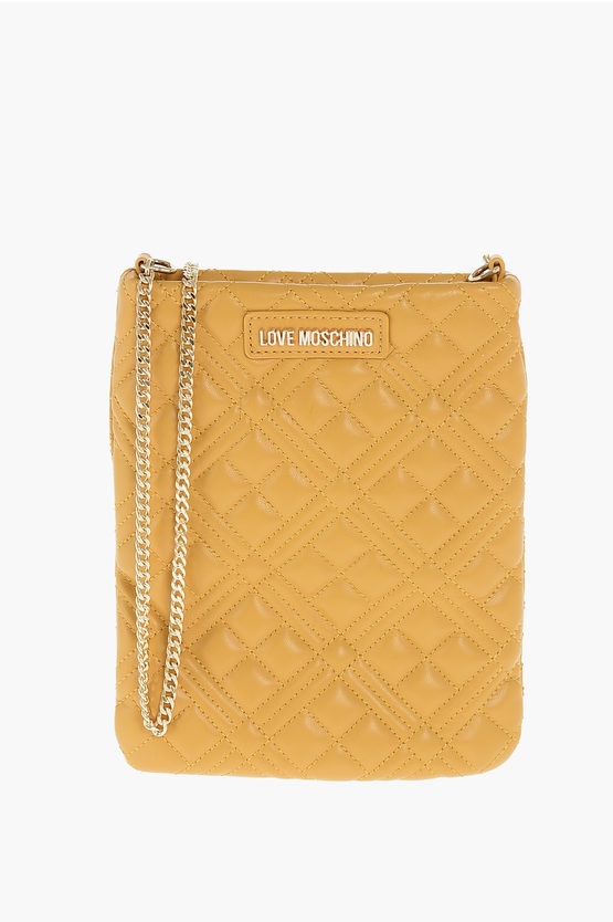 Moschino Love Quilted Faux Leather Bag With Chain Shoulder Strap In Yellow