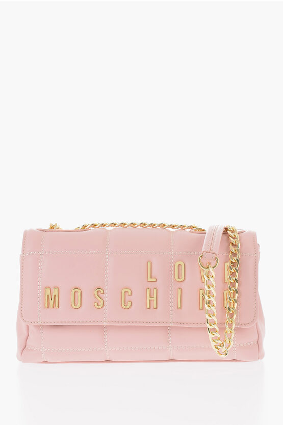 Moschino Love Quilted Faux Leather Bag With Chain Shoulder Strap In Burgundy