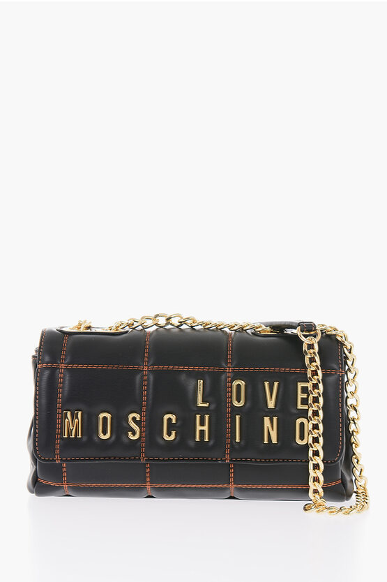 Moschino Love Quilted Faux Leather Bag With Chain Shoulder Strap In Brown