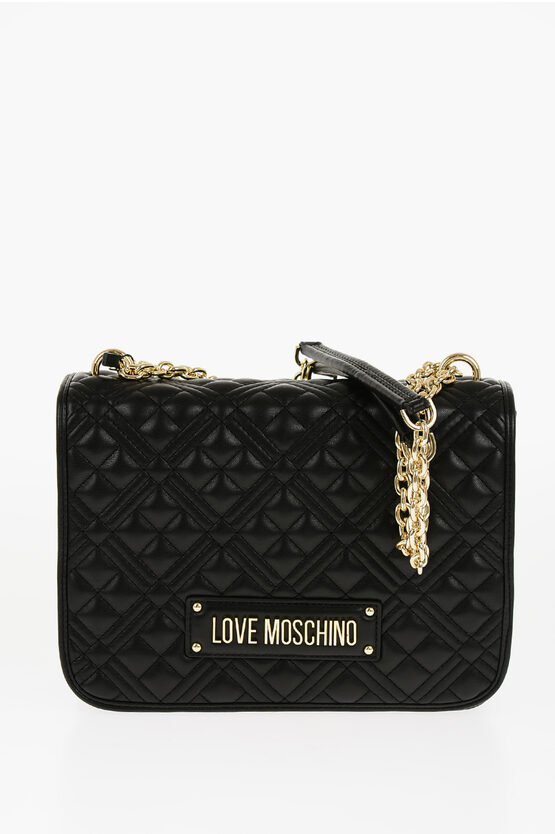 Moschino Love Quilted Faux Leather Bag With Chain Shoulder Strap In Black