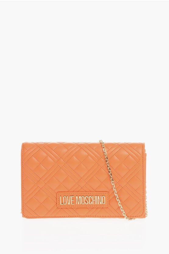 Moschino Love Quilted Faux Leather Bag With Chain Shoulder Strap In Orange