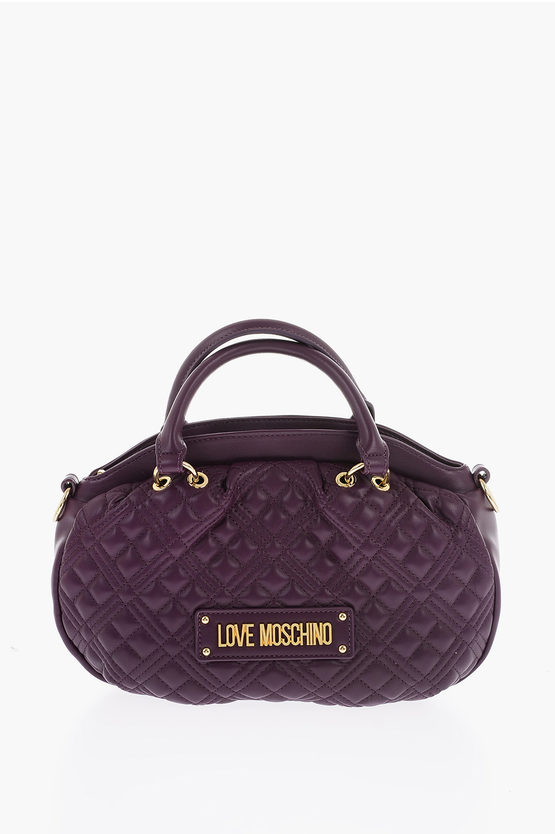 Moschino Love Quilted Faux Leather Bag With Double Handle And Removab In Purple