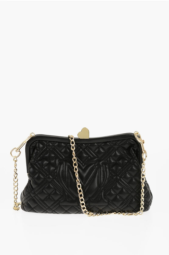 LOVE Quilted Faux Leather Bag with Golden Chain and Heart Detail