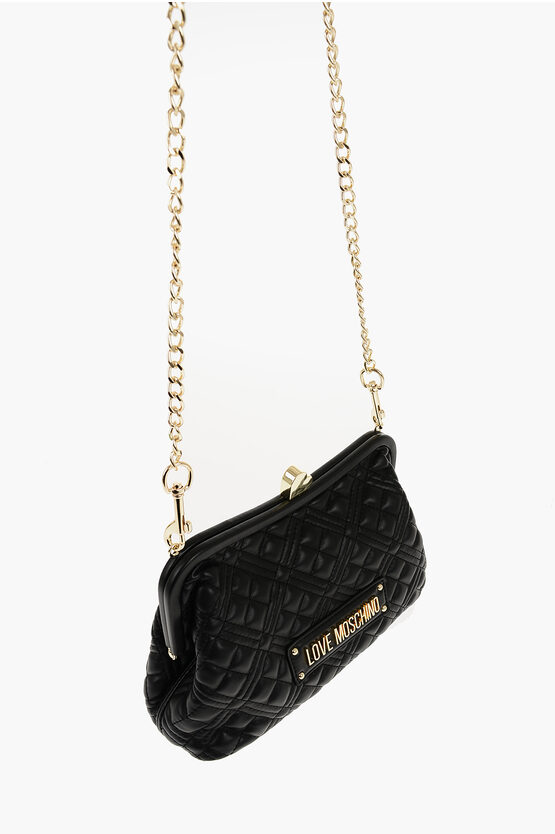 LOVE Quilted Faux Leather Bag with Golden Chain and Heart Detail