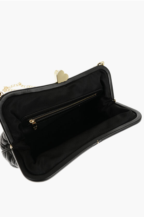 LOVE Quilted Faux Leather Bag with Golden Chain and Heart Detail