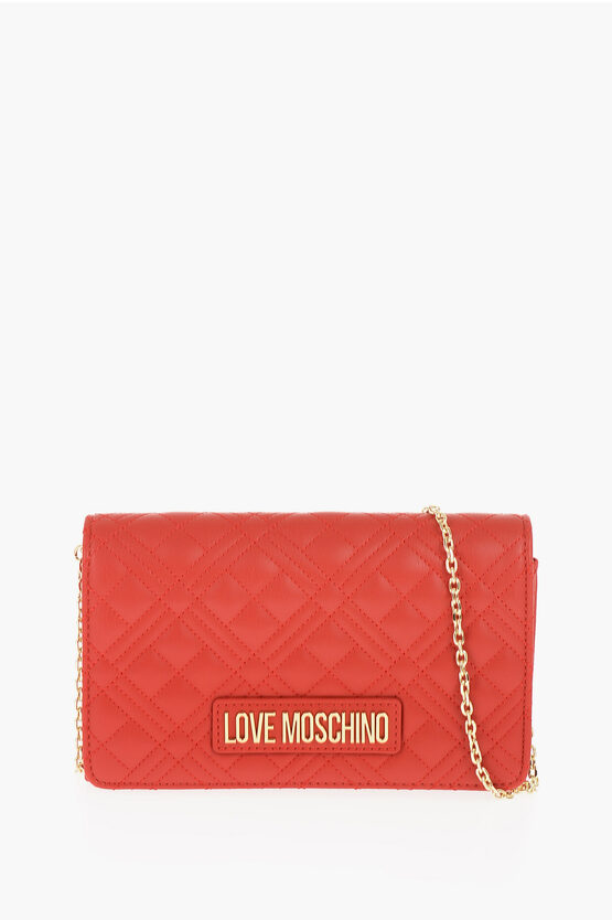 Moschino Love Quilted Faux Leather Bag With Golden Chain Shoulder Str In Blue