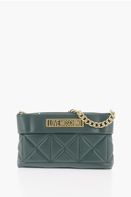 Moschino Love Quilted Faux Leather Bag With Golden Chain