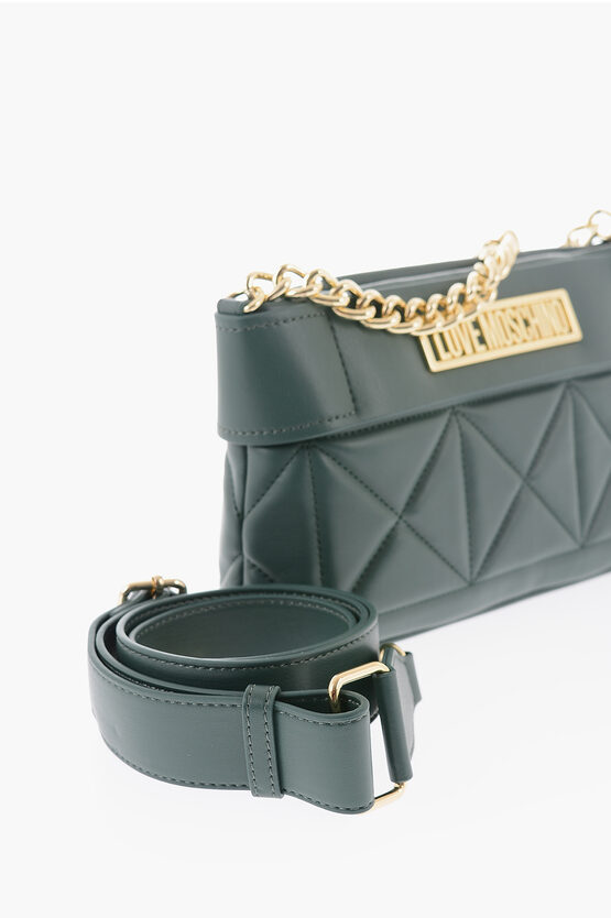 LOVE Quilted Faux Leather Bag with Golden Chain