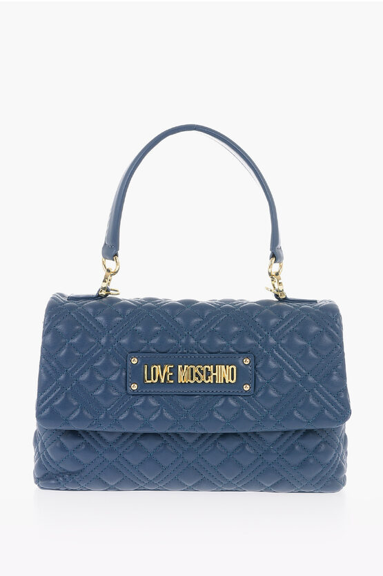 Moschino Love Quilted Faux Leather Bag With Golden Details In Blue