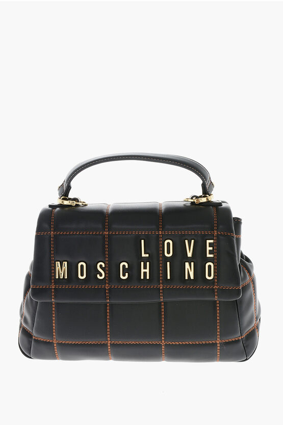 Moschino Love Quilted Faux Leather Bag With Golden Logo In Brown