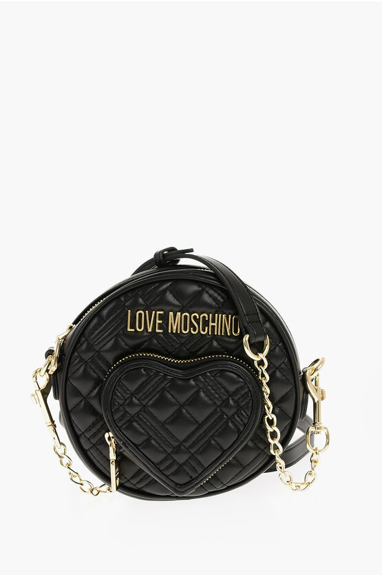 Moschino Love Quilted Faux Leather Bag With Heart-shaped Pocket In Black