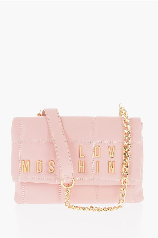 Moschino Love Quilted Faux Leather Bag With Removable Chain Shoulder In Brown
