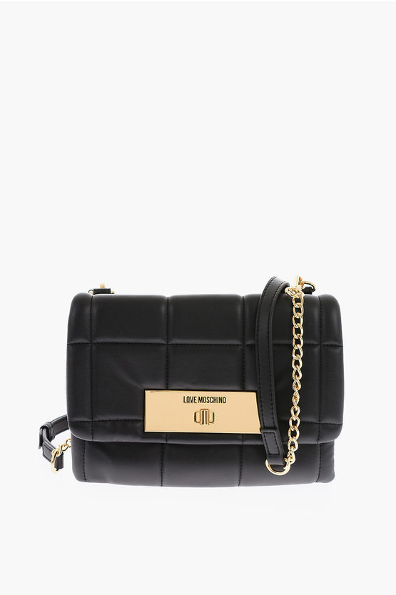 Moschino Love Quilted Faux Leather Bag With Removable Shoulder Strap In Black