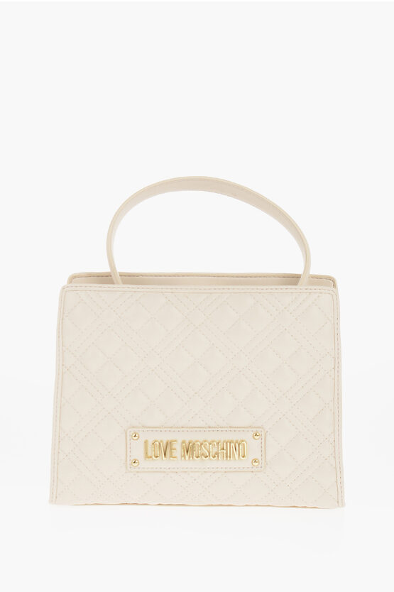 Moschino Love Quilted Faux Leather Bag With Removable Shoulder Strap In Blue