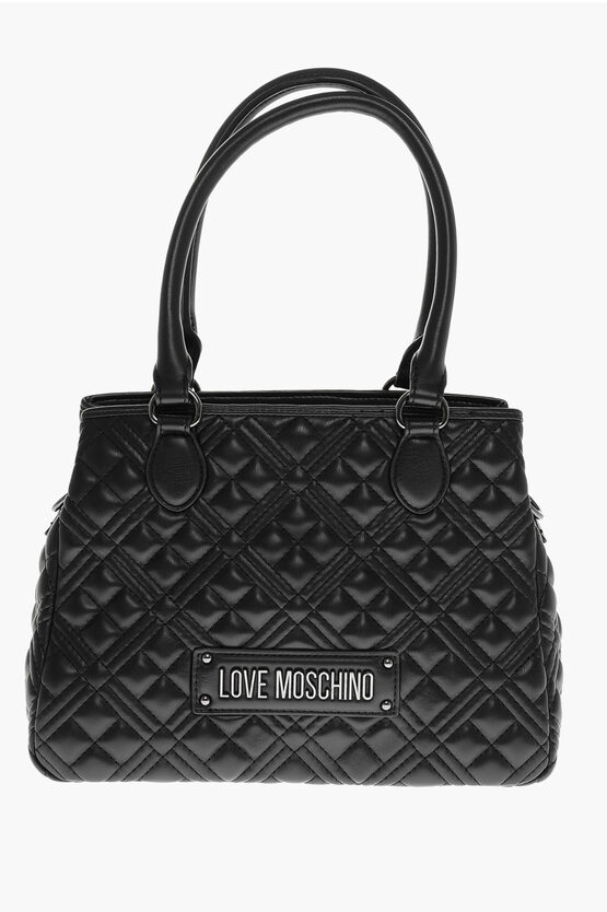 Moschino Love Quilted Faux Leather Bag With Removable Shoulder Strap In Burgundy