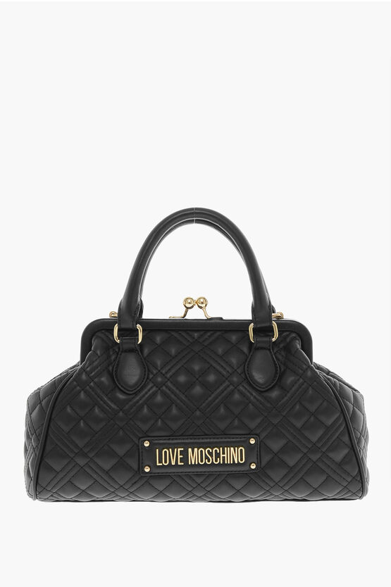 Moschino Love Quilted Faux Leather Bowler Bag In Burgundy