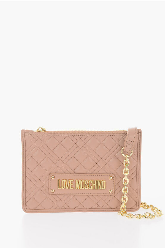 Moschino Love Quilted Faux Leather Clutch With Removable Chain Should In Blue