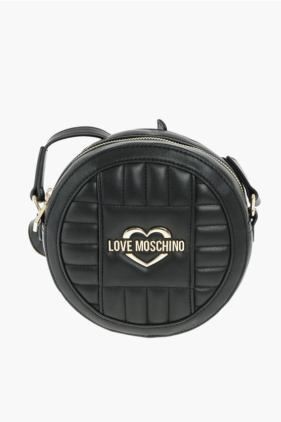 Moschino Love Quilted Faux Leather Crossbody Bag In Black