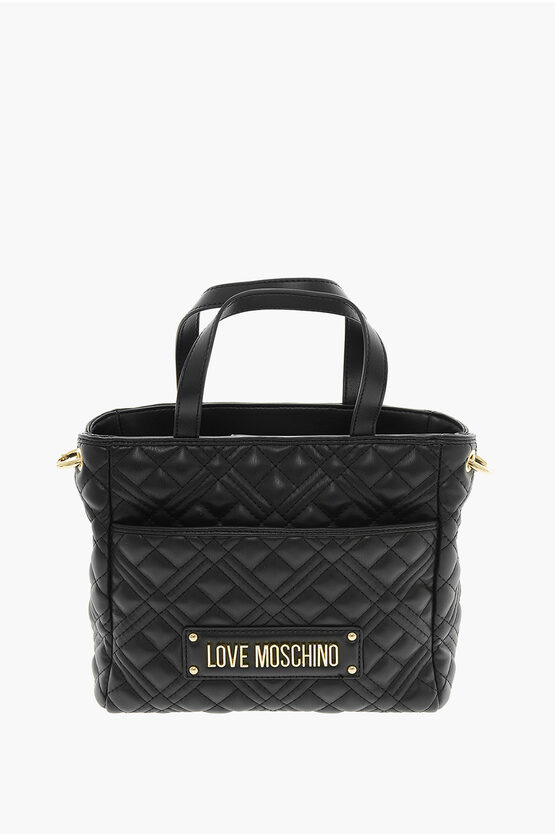 Moschino Love Quilted Faux Leather Handbag With Golden Chain In Brown