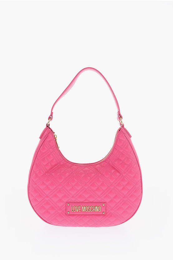 Moschino Love Quilted Faux Leather Hobo Bag In Burgundy