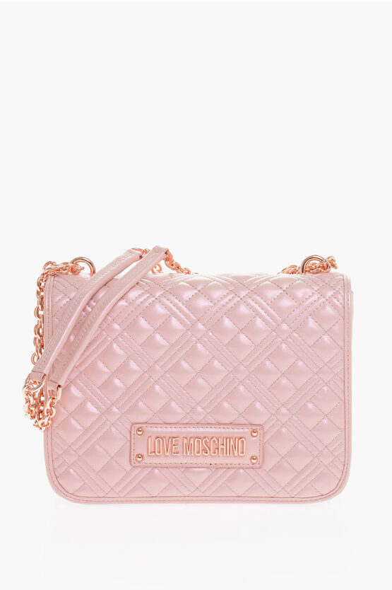 Moschino Love Quilted Faux Leather Metallic Effect Shoulder Bag With In Pink