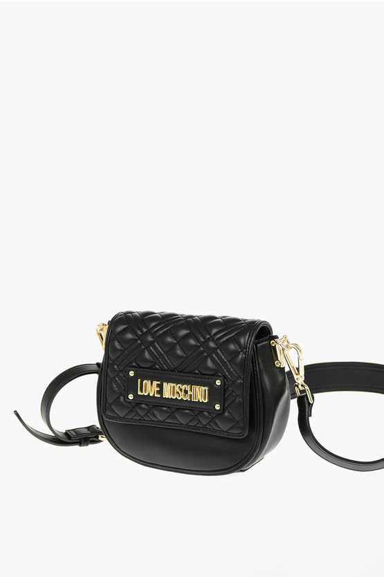 Moschino Love Quilted Faux Leather Saddle Bag In Black