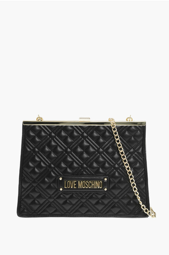 Moschino Love Quilted Faux Leather Shoulder Bag With Golden Details In Black