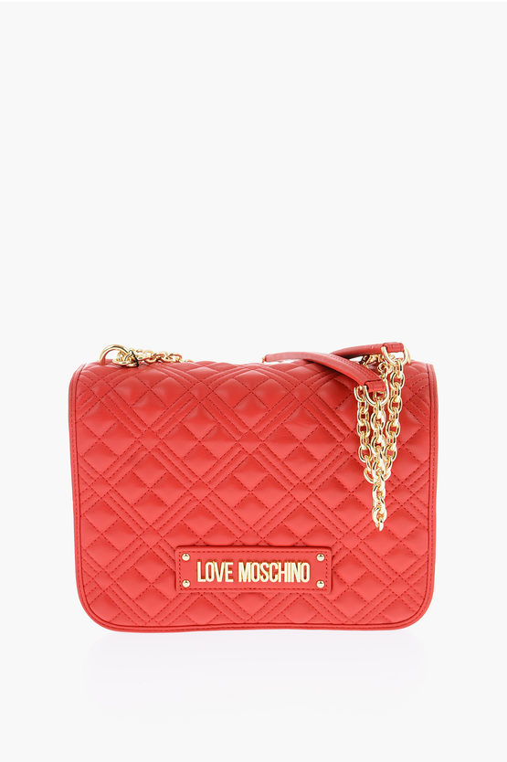 Moschino Love Quilted Faux Leather Shoulder Bag In Blue