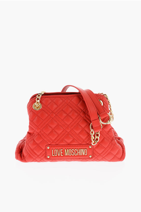Moschino Love Quilted Faux Leather Shoulder Bag In Brown