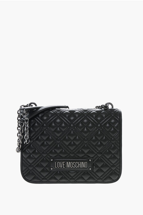 Moschino Love Quilted Faux Leather Shoulder Bag In Burgundy