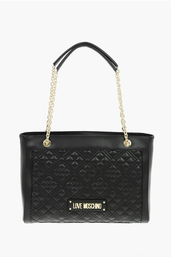 Moschino Love Quilted Faux Leather Tote Bag With Maxi Monogram In Black