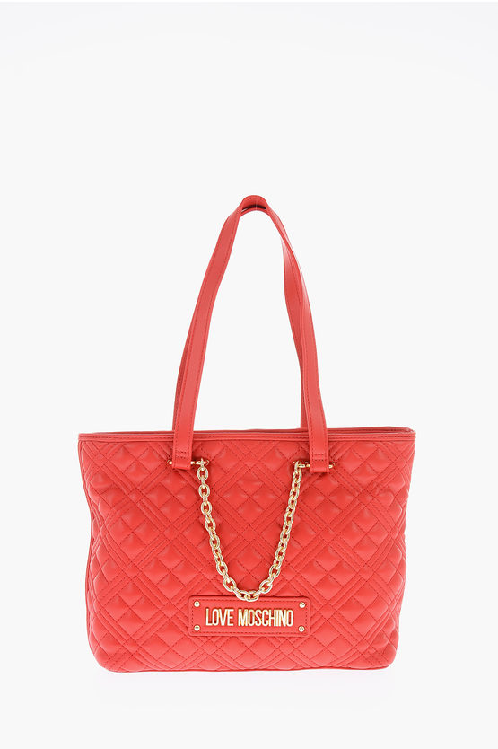 Moschino Love Quilted Faux Leather Tote Bag In Black