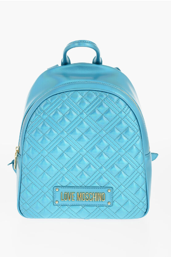 Moschino Love Quilted Laminated Faux Leather Backpack In Black
