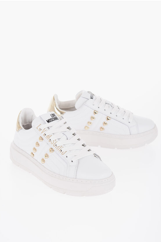 Moschino Love Quilted Leather Bold40 Low-top Sneakers With Golden Eff In White