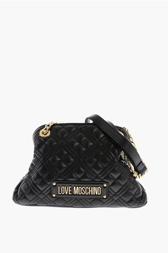Moschino Love Quilted Mini Handle Bag With Golden Logo In Burgundy