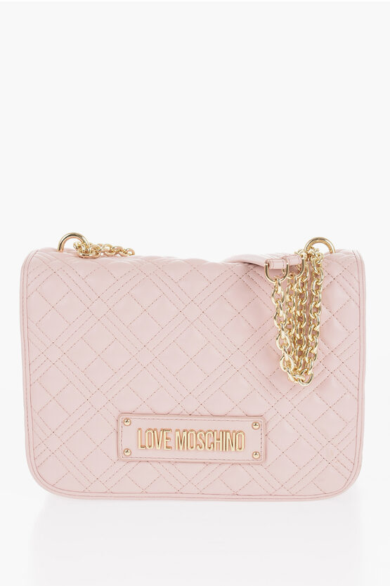 Shop Moschino Love Quilted Shoulder Bag With Golden Details