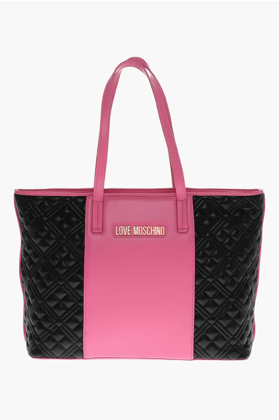 Moschino Love Quilted Two-tone Tote Bag In Gold