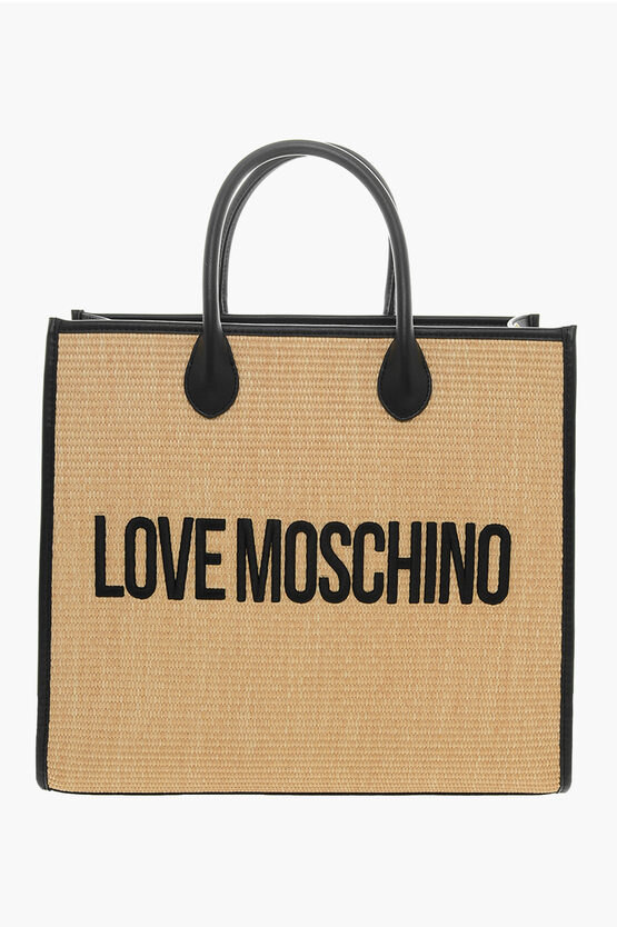 Moschino Love Rafia Maxi Tote Bag With Removable Shoulder Strap In Brown