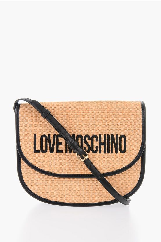 Moschino Love Rafia Saddle Bag With Contrasting Details In Black