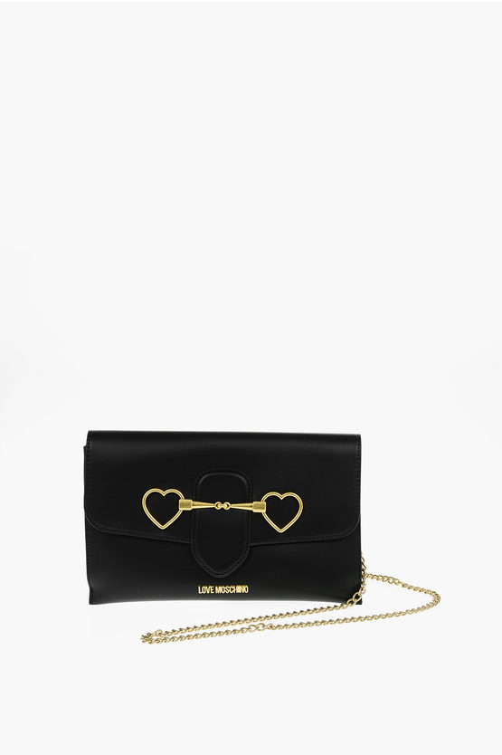 Moschino Love Removable Chain Shoulder Strap Faux Leather Clutch In Black