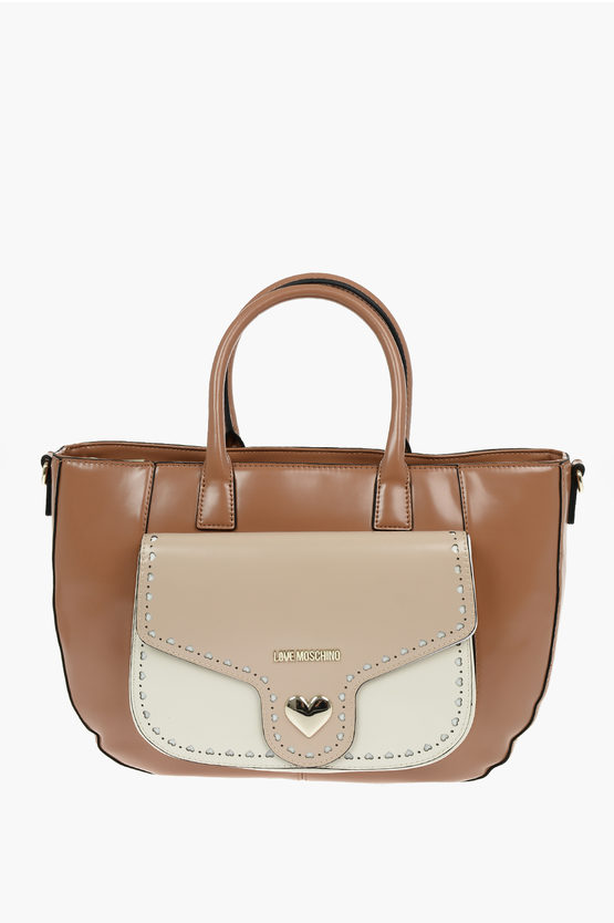 Moschino Love Removable Shoulder Strap Faux Leather Tote Bag In Brown