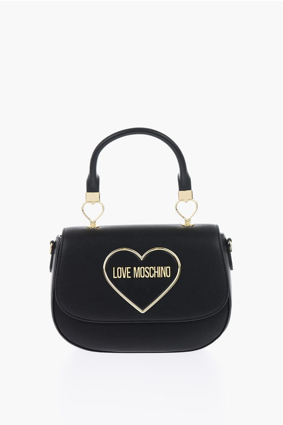 Moschino Love Removable Shoulder Strap Textured Faux Leather Bag In Black