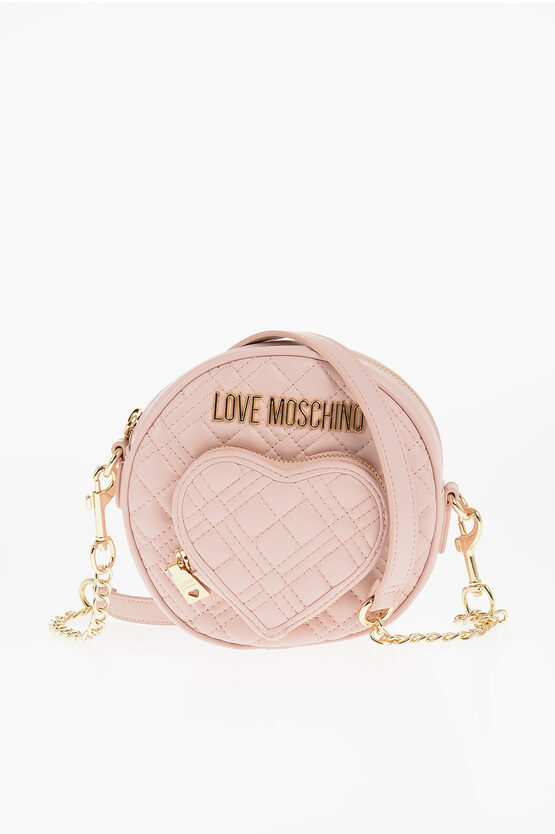 Moschino Love Round Crossbody Bag With Heart-shaped Pocket In Blue