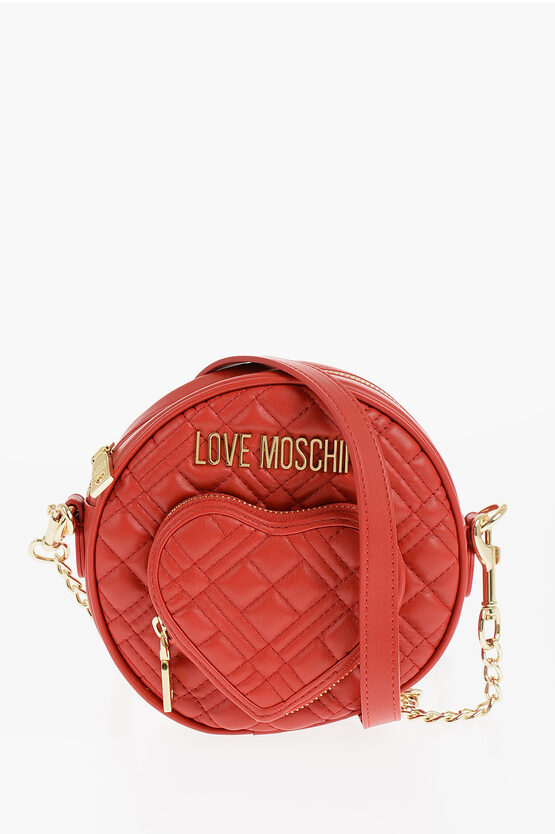 Moschino Love Round Crossbody Bag With Heart-shaped Pocket In Black